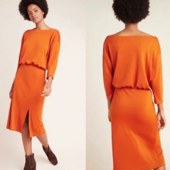 By Anthropologie Knit boho Column midi Dress Orange size large - Picture 1 of 8